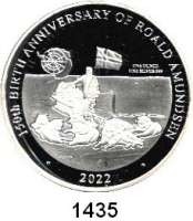 AUSLÄNDISCHE MÜNZEN,Salomon-Inseln  5 Dollars 2022 (Silberunze).  150. Geburtstag von Roald Amundsen - Polarforschung.  Mit Zertifikat.