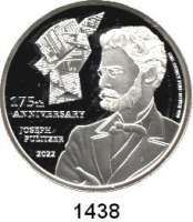 AUSLÄNDISCHE MÜNZEN,Samoa  5 Dollars 2022 (Silberunze).  175. Geburtstag von Joseph Pulitzer.  Mit Zertifikat.