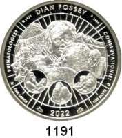 AUSLÄNDISCHE MÜNZEN,Djibouti  200 Francs 2022 (Silberunze).  90. Geburtstag Dian Fossey.  Mit Zertifikat.