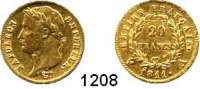 AUSLÄNDISCHE MÜNZEN,Frankreich Napoleon I. 1804 - 1815 20 Francs 1811 A, Paris.  (5,8g fein).  Kahnt 43.  KM A 695.1.  Fb. 511.  GOLD.