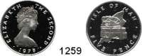 AUSLÄNDISCHE MÜNZEN,Isle  of  Man Elisabeth II. 1952 - 2022 5 Pence 1978 (Platin 11,87g fein).  Wasserförderrad 