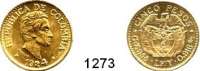 AUSLÄNDISCHE MÜNZEN,Kolumbien Vereinigte Staaten seit 1862 5 Pesos 1924  (7,32g fein).  Schön 24.  KM 204.  Fb. 115.  GOLD..