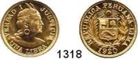 AUSLÄNDISCHE MÜNZEN,Peru Republik seit 1822 1 Libra 1920 (7,32g fein).  Schön 16.  KM 207.  Fb. 73.  GOLD.