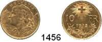 AUSLÄNDISCHE MÜNZEN,Schweiz  10 Franken 1912 (2,89 g fein).  HMZ. 2-1196 b.  Schön 33.  KM 36.  Fb. 504.  GOLD.