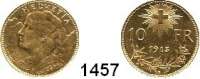 AUSLÄNDISCHE MÜNZEN,Schweiz  10 Franken 1913 (2,89 g fein).  HMZ. 2-1196 c.  Schön 33.  KM 36.  Fb. 504.  GOLD.