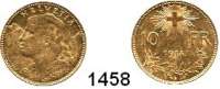 AUSLÄNDISCHE MÜNZEN,Schweiz  10 Franken 1914 (2,89 g fein).  HMZ. 2-1196 d.  Schön 33.  KM 36.  Fb. 504.  GOLD.