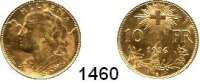 AUSLÄNDISCHE MÜNZEN,Schweiz  10 Franken 1916 (2,89 g fein).  HMZ. 2-1196 f.  Schön 33.  KM 36.  Fb. 504.  GOLD.