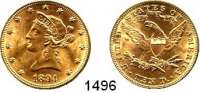 AUSLÄNDISCHE MÜNZEN,U S A  10 Dollars 1894  (15,04g fein).  Kahnt 49.  KM 102.  Fb. 160.  GOLD.