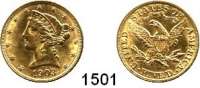 AUSLÄNDISCHE MÜNZEN,U S A  5 Dollars 1903 Philadelphia  (7,5g FEIN).  KM 101.  Schön 111.  Fb. 145. GOLD..