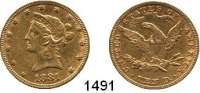 AUSLÄNDISCHE MÜNZEN,U S A  10 Dollars 1881 Philadelphia (15,04g fein).  Kahnt 49.  KM 102.  Fb. 143.  GOLD.