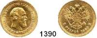 AUSLÄNDISCHE MÜNZEN,Russland Alexander III. 1881 - 1894 5 Rubel 1889, St. Petersburg (5,8g fein).  Bitkin 33.  Kahnt/Schön 134.  Y. 42.  Fb. 168.  GOLD.