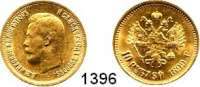 AUSLÄNDISCHE MÜNZEN,Russland Nikolaus II. 1894 - 1917 10 Rubel 1899 AG, St. Petersburg (7,74g fein).  Bitkin 4.  Kahnt/Schön 152.  Y 64.  Fb. 179.  GOLD.