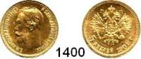 AUSLÄNDISCHE MÜNZEN,Russland Nikolaus II. 1894 - 1917 5 Rubel 1901.  (3,87g fein).  Bitkin 27.  Schön 14.3.  Y. 62.  Fb. 180.  GOLD.