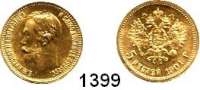 AUSLÄNDISCHE MÜNZEN,Russland Nikolaus II. 1894 - 1917 5 Rubel 1901.  (3,87g fein).  Bitkin 27.  Schön 14.3.  Y. 62.  Fb. 180.  GOLD.