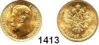 AUSLÄNDISCHE MÜNZEN,Russland Nikolaus II. 1894 - 1917 5 Rubel 1903.  (3,87g fein).  Bitkin 30.  Schön 14.4.  Y. 62.  Fb. 180.  GOLD.