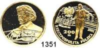 AUSLÄNDISCHE MÜNZEN,Polen Volksrepublik 200 Zlotych 2001.  (13,98g fein).  Henryk Wieniawski.  Fischer KZ 015.  Schön 430.  Y. 463.  Fb. 187.  Im Originaletui mit Zertifikat.  GOLD.
