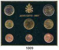 AUSLÄNDISCHE MÜNZEN,E U R O  -  P R Ä G U N G E N Vatikan Kurssatz 2005 (8 Werte).  Cent bis 2 Euro.  KM MS 111.