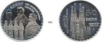 AUSLÄNDISCHE MÜNZEN,E U R O  -  P R Ä G U N G E N Spanien 50 Euro 2002 (5 Unzen Silber).  Gaudi`s Sagrada Familia.  Schön 349.  KM 1085.  Im Originaletui.