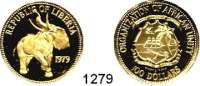 AUSLÄNDISCHE MÜNZEN,Liberia  100 Dollars 1979 (9,83g fein).  Afrikanischer Elephant.  Schön 41.  KM 38.  Fb. 16.  GOLD.