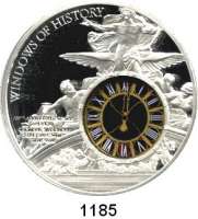 AUSLÄNDISCHE MÜNZEN,Cook Islands Elisabeth II. 1952 - 2022 10  Dollars mit Glasinlay 2013 (Silber, 50 Gramm).  Windows of History - Bahnhofsuhr der Grand Central Station in New York.  Schön 1983.  KM 1656.  Im Originaletui mit Zertifikat.