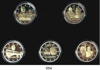 AUSLÄNDISCHE MÜNZEN,E U R O  -  P R Ä G U N G E N Luxemburg 2 Euro Set 2016 - 2018.  Charlotte, Wehrdienst, Guillaume III., Verfassung, Guillaume I..  Im Originaletui mit Zertifikat.  LOT. 5 Stück.