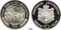 AUSLÄNDISCHE MÜNZEN,Liechtenstein Franz Josef II. 1938 - 1989 10 Vereinstaler 1986 (5 Unzen Silber).  Schloss Vaduz.  Im Originaletui mit Zertifikat.