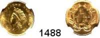 AUSLÄNDISCHE MÜNZEN,U S A  1 Dollar 1854 Type 2.  (1,5g fein).  Kahnt 38.  KM 83.  Fb. 89.  Im NGC Holder mit  Bewertung MS 62.  GOLD.