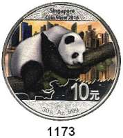 AUSLÄNDISCHE MÜNZEN,China Volksrepublik seit 1949 10 Yuan 2016 (Farbmünze).  Panda auf Ast.  Singapore Coin Show.