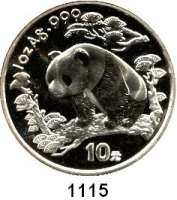 AUSLÄNDISCHE MÜNZEN,China Volksrepublik seit 1949 10 Yuan 1997 (Silberunze).  Panda nach links im Wald.  Schmale Jahreszahl mit Serifen.  Schön 1001.  KM 986.  In Kapsel.  Verschweißt.