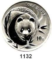 AUSLÄNDISCHE MÜNZEN,China Volksrepublik seit 1949 10 Yuan 2003 (Silberunze).  Panda von vorn.  Schön 1366.  KM 1466.  In Kapsel.  Verschweißt.