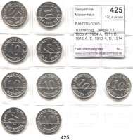 R E I C H S M Ü N Z E N,Kleinmünzen  10 Pfennig.  Jaeger 13.  1903 A; 1904 A; 1911 D; 1912 A, E; 1913 A, D; 1914 E; 1915 D; 1916 D.  LOT. 10 Stück.