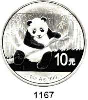 AUSLÄNDISCHE MÜNZEN,China Volksrepublik seit 1949 10 Yuan 2014 (Silberunze).  Panda mit Zweig.