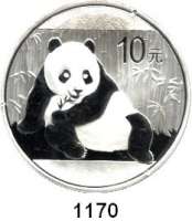 AUSLÄNDISCHE MÜNZEN,China Volksrepublik seit 1949 10 Yuan 2015.  Panda vor Bambus.  In Kapsel.