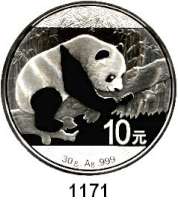 AUSLÄNDISCHE MÜNZEN,China Volksrepublik seit 1949 10 Yuan 2016.  Panda vor Bambus auf Ast.