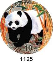 AUSLÄNDISCHE MÜNZEN,China Volksrepublik seit 1949 10 Yuan 2001 (Silberunze, Farbmünze).  Panda in Bambuspflanzen.  Schön 1268.  KM 1365.  In Kapsel.