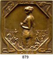 M E D A I L L E N,Varia  Einseitige Bronzeplakette 1911 (Weinberger).  UM'S WEIB.  60 x 60 mm.  111,5 g.
