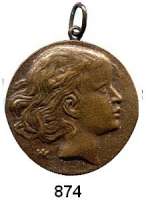 M E D A I L L E N,Varia  Einseitige Bronzegußmedaille mit Öse o.J. (HV = H. Volkert).  Mädchenkopf nach rechts.  34 mm.  17,1 g.