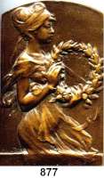 M E D A I L L E N,Varia  Einseitige Bronzegußplakette o.J. (H. Kautsch).  Weibliche Gestalt mit Lorbeerkranz.  98 x 62 mm.  101,3 g.