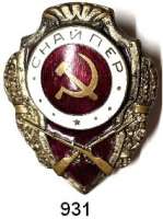 Orden, Ehrenzeichen, Militaria, Zeitgeschichte,Ausland Sowjetunion Scharfschützenabzeichen (vor 1945), Buntmetall emailliert, Schraubscheibe fehlt.