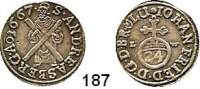 Deutsche Münzen und Medaillen,Braunschweig - Calenberg (Hannover) Johann Friedrich 1665 - 1679 1/24 Taler 1667 L-W, Clausthal.  2.09 g.  Welter 1802.