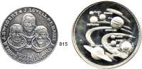 M E D A I L L E N,Luftfahrt - Raumfahrt Raketen / Raumschiffe LOT. von 9 Feinsilbermedaillen. 1969 a. d. Mondlandung; 5 Medaillen (je 50 mm) a. d. Apollo-Missionen 13, 14, 15, 16 und 17; o.J. auf Wernher von Braun; beigebenen Medaille auf John F. Kennedy und Nachprägung des US-Dollars von 1804. Zusammen 390 Gramm