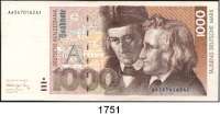 P A P I E R G E L D,BUNDESREPUBLIK DEUTSCHLAND  1000 Deutsche Mark 1.8.1991.  KN  AA....A.  Ros. BRD-46 a.