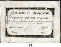 P A P I E R G E L D,AUSLÄNDISCHES  PAPIERGELD Frankreich 250 Livres 28.9.1793.  Pick A 75.  LOT. 2 Scheine.