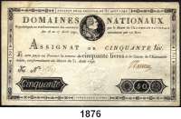 P A P I E R G E L D,AUSLÄNDISCHES  PAPIERGELD Frankreich 50 Livres 31.8.1792.  Pick A 62.