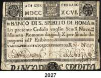 P A P I E R G E L D,AUSLÄNDISCHES  PAPIERGELD Vatikan Banco Di S Spirito die Roma.  9 Scudi o.D. (1786-1796).  Pick S 383.