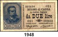 P A P I E R G E L D,AUSLÄNDISCHES  PAPIERGELD Italien 2 Lira 1894(-1898).  Pick 35.