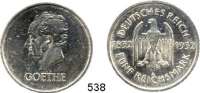 R E I C H S M Ü N Z E N,Weimarer Republik  5 Reichsmark 1932 A.  Jaeger 351.  G O E T H E.