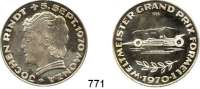 M E D A I L L E N,Personen Rindt, Jochen Feinsilbermedaille 1970. Auf den Tod des Formel I Rennfahrer. / Kopf nach links. / Formel I Rennwagen über Lorbeerzweig. 35 mm. 14,93 g.