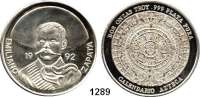 AUSLÄNDISCHE MÜNZEN,Mexiko Republik seit 1867 Silbermedaille 1992 im Gewicht von 2 Unzen.  Brustbild Emiliano Zapata von vorn. / Aztekenkalender.  47 mm.  61,95 g.