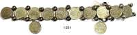 AUSLÄNDISCHE MÜNZEN,Russland Alexander III. 1881 - 1894 Münzschmuck,  Armband bestehend aus 14  5 Kopekenstücken zwischen 1884 und 1888.  20 cm.  22,51 g.